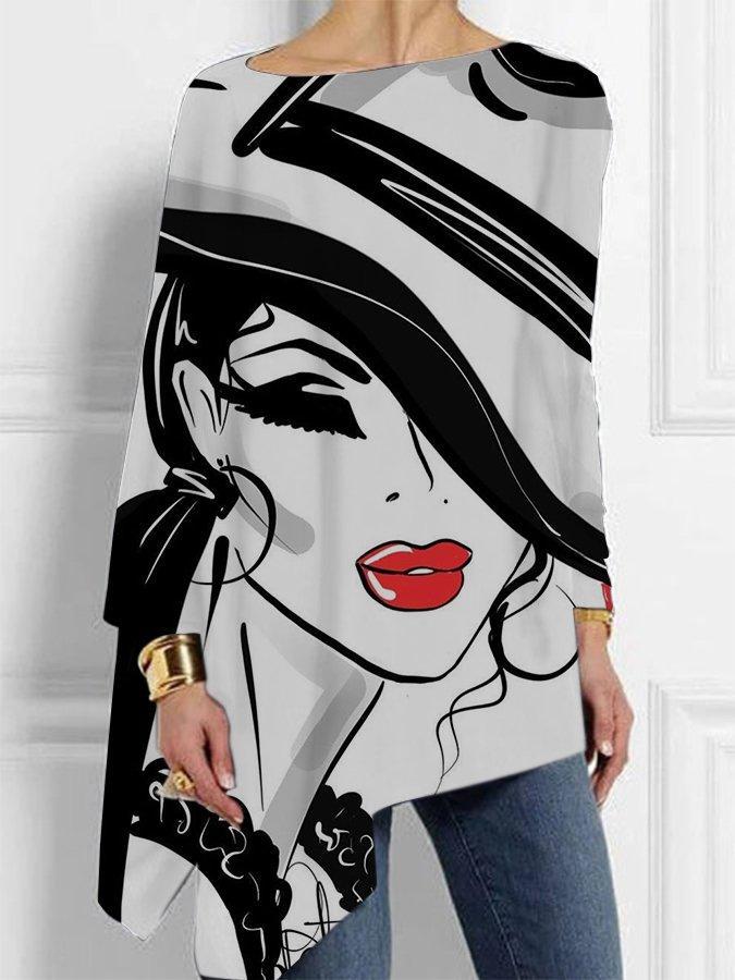 Ladies character abstract art print T-shirt