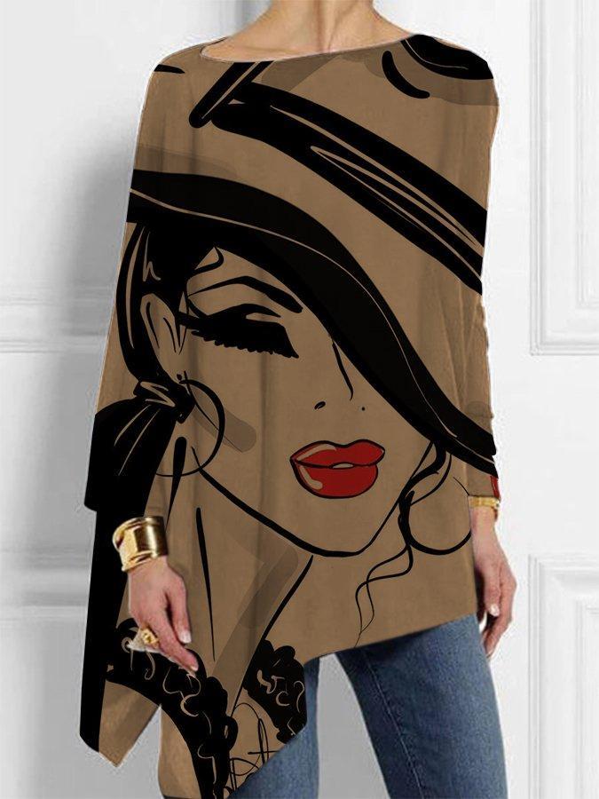 Ladies character abstract art print T-shirt