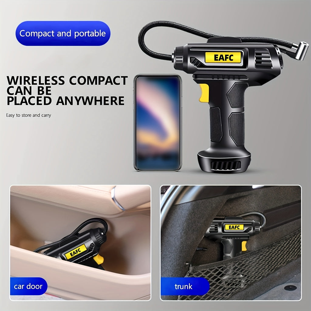 120W Portable Car Air Compressor: Inflate Your Tires With Ease - Wireless &amp; Wired Handheld Pump With LED Light