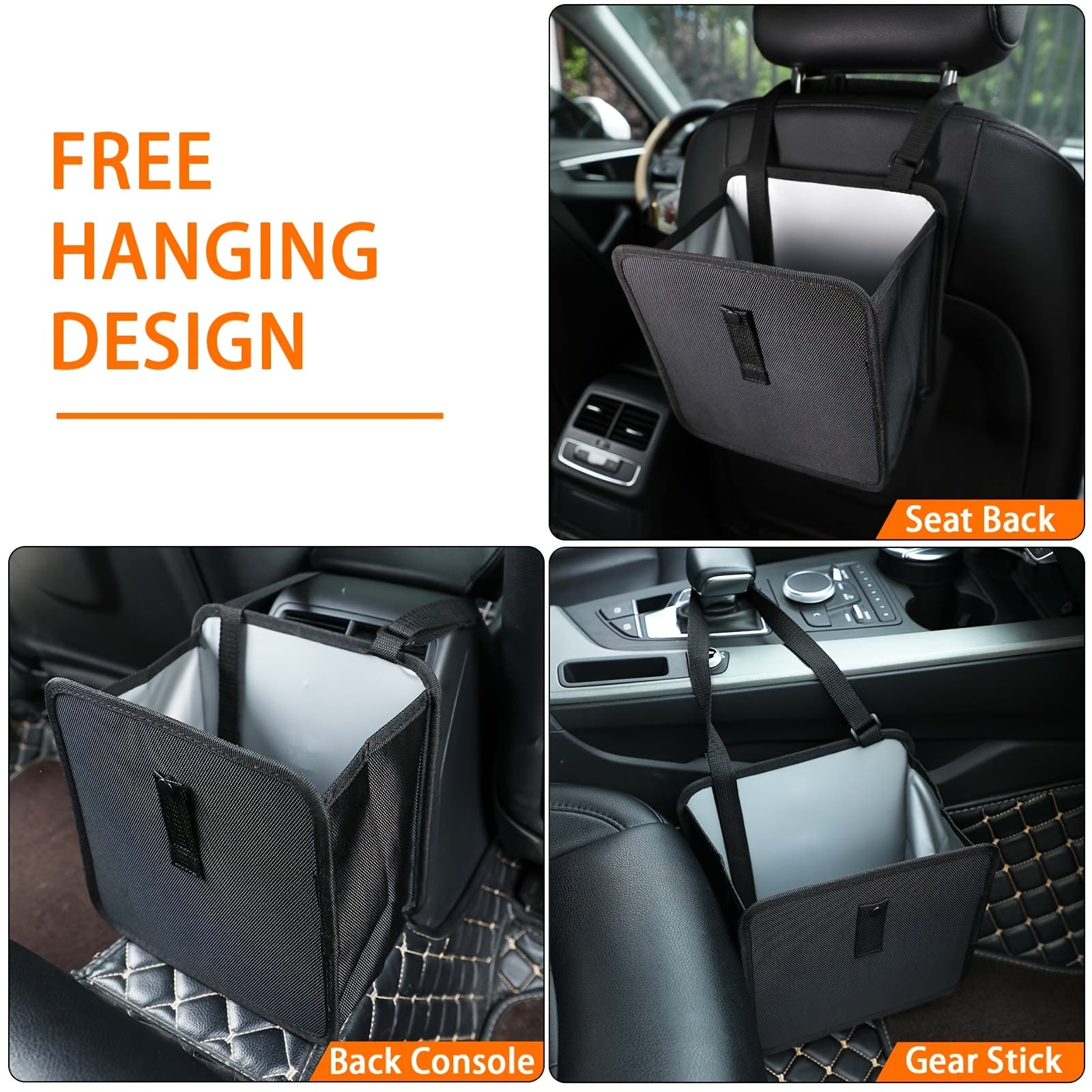 Hanging Car Trash  Can, Armrest Box Hanging GarbaBasket, 2 Gallons Waterproof Black Litter GarbaOrganizer Car Interior Accessories