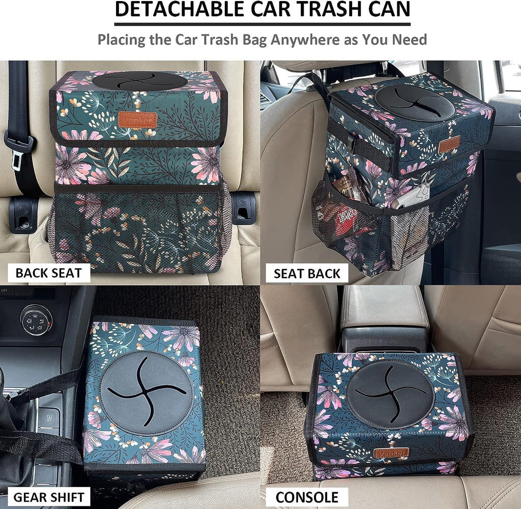 Vankor Car Trash Can for Cute, Bag Bin Hanging Waterproof Automotive Garbage Cans Leak Proof Vehicle Navy Floral