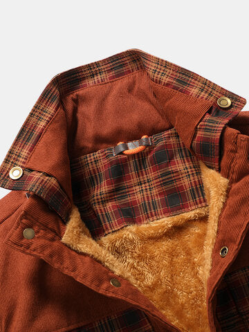 mens plaid patchwork 100 % cotton fleece lined thick lapel reversible jackets